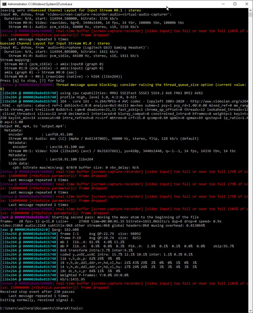 rtbufsize parameter hard coded to 150M causes errors and dropped frames · Issue 5973 · ShareX