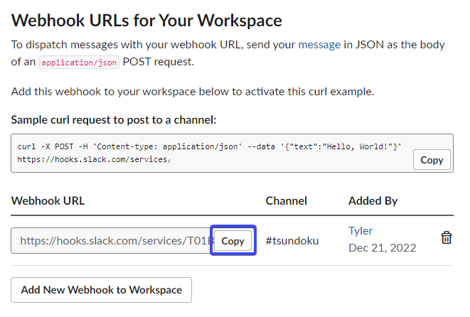 Copy webhook URL