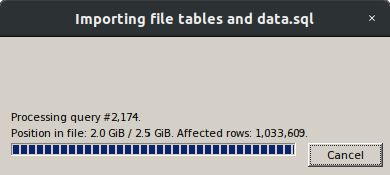 screenshot of file import progress dialog