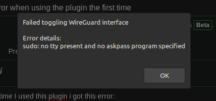 Sudo Error When Using The Plugin The First Time · Issue #3 ·  Nicoulaj/Cinnamon-Applet-Wireguard · Github