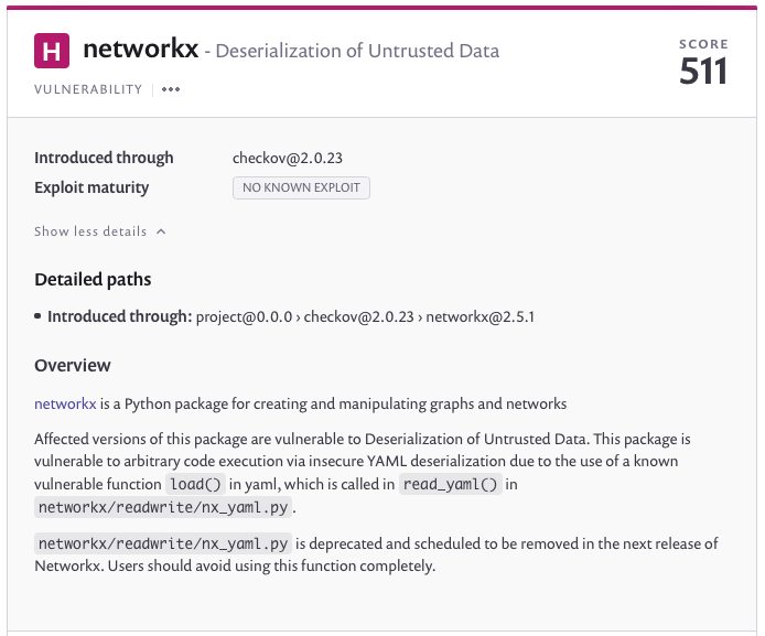 Tracking: networkx vulnerability · Issue #1051 · bridgecrewio/checkov ...
