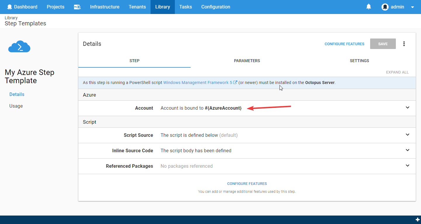 Can only select variables for step template account parameters · Issue ...