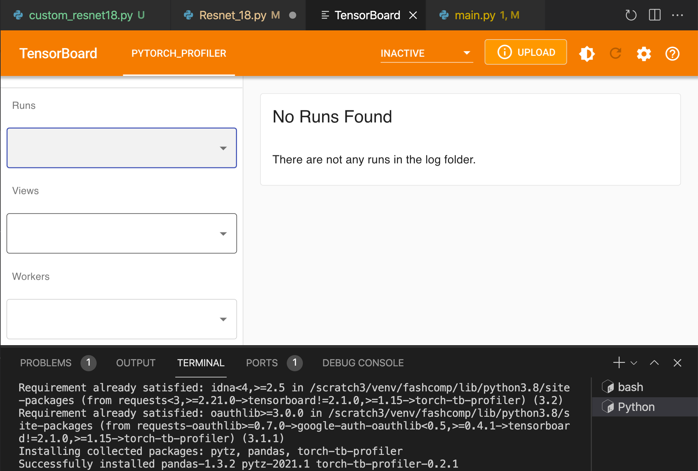 tensorboard no runs found for PyTorch 1.9 in VSCode in CentOS 7 · Issue