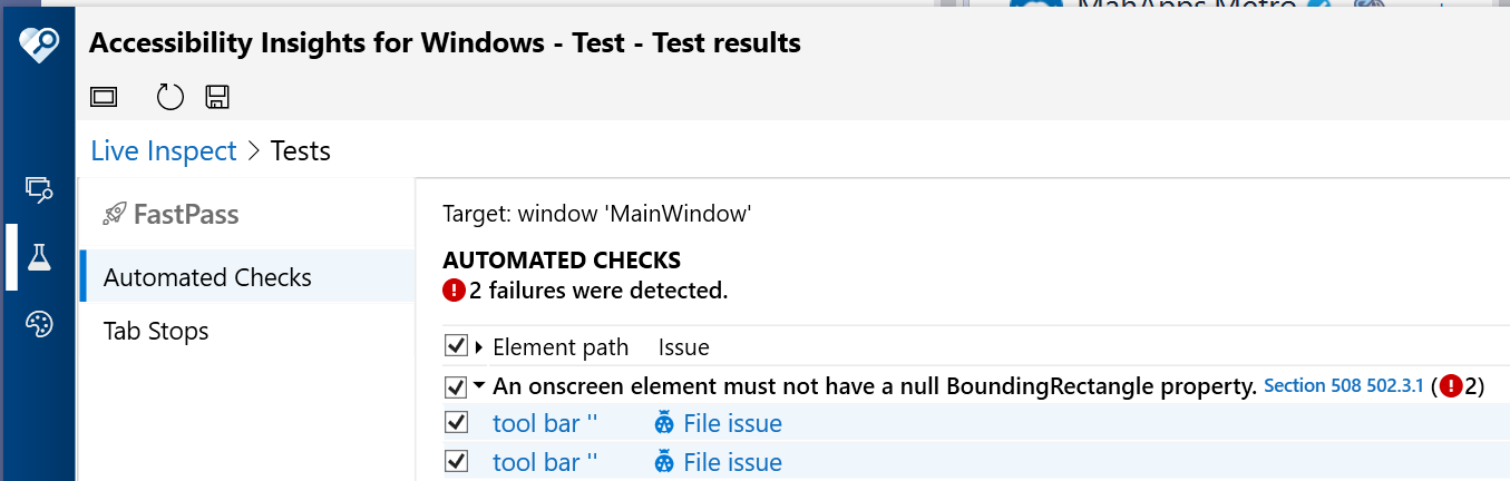 Accessibility Insights for Windows reports an issue with MetroWindow ...