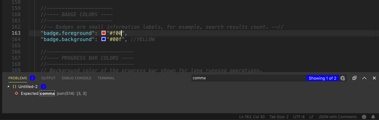 Badge using incorrect foreground color in filter input on Problems ...