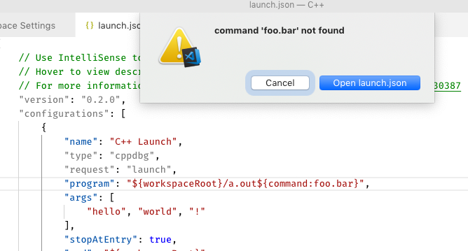 Command Variable Not Supported In launch.json... · Issue #64935 ...