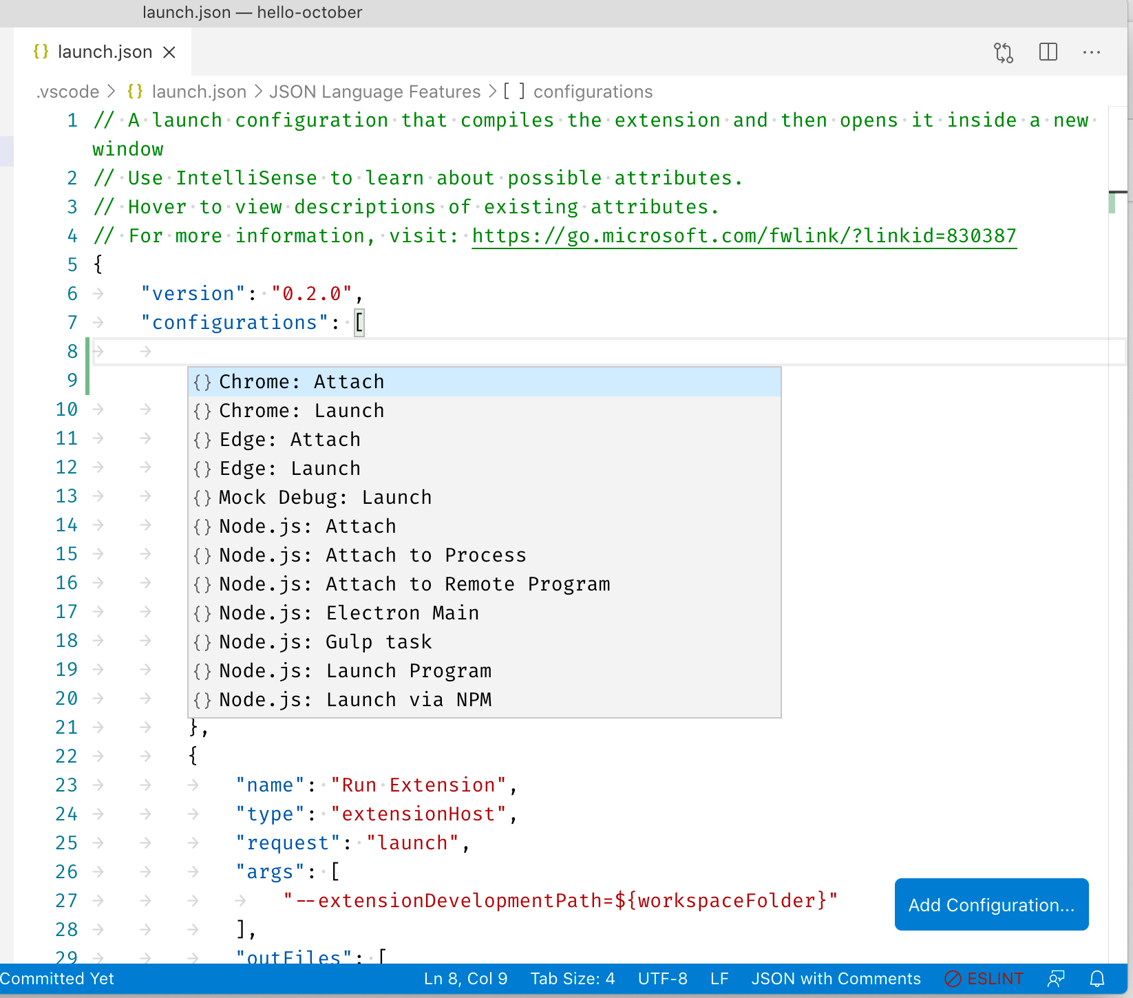 Option to create a template out of our customized launch.json in vscode ...