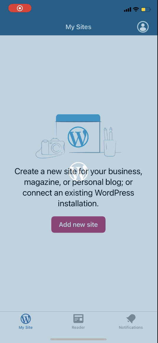 Screenshot showing glitchy WordPress for iOS launch animation