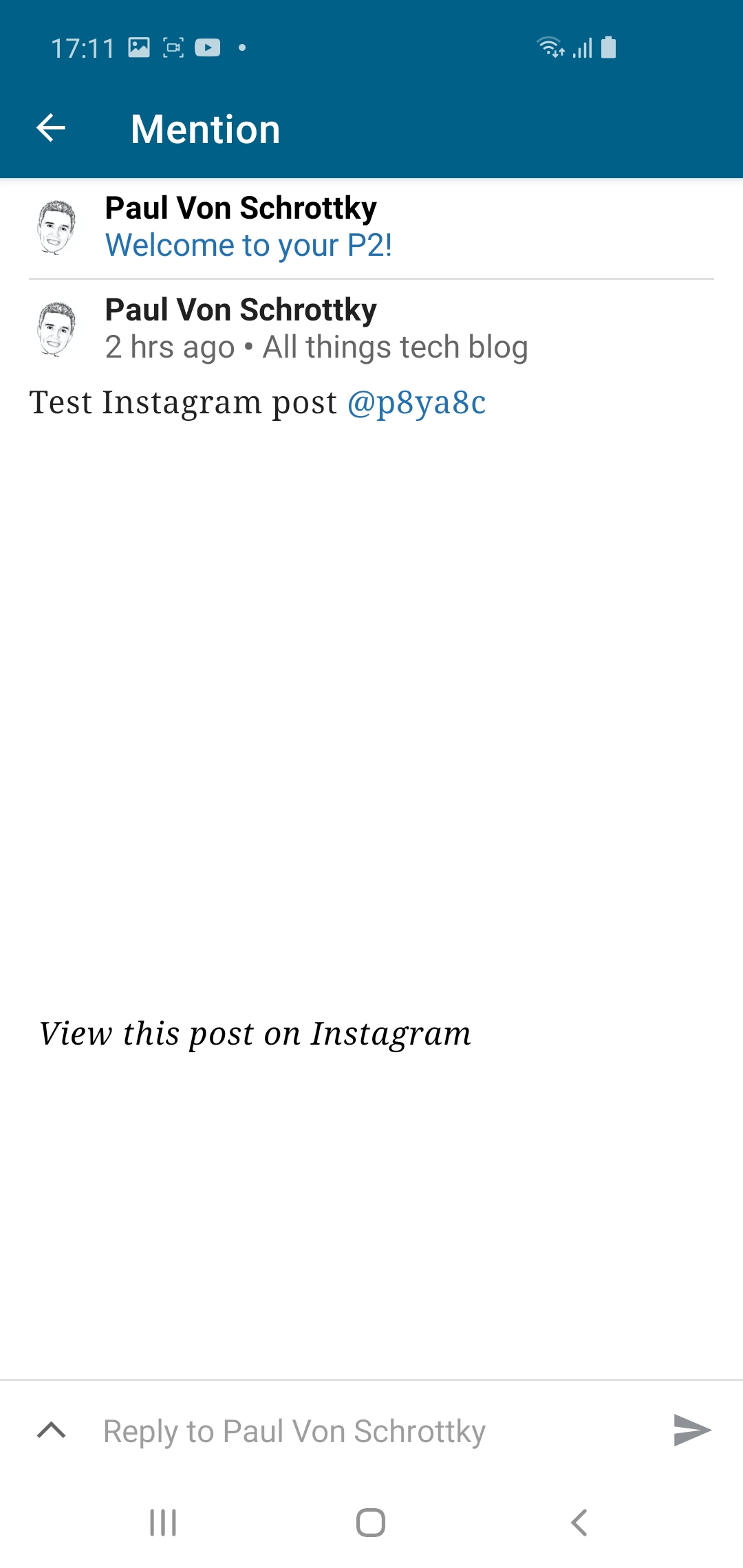 Screenshot showing Instagram embed rendering incorrectly in a Notification comment