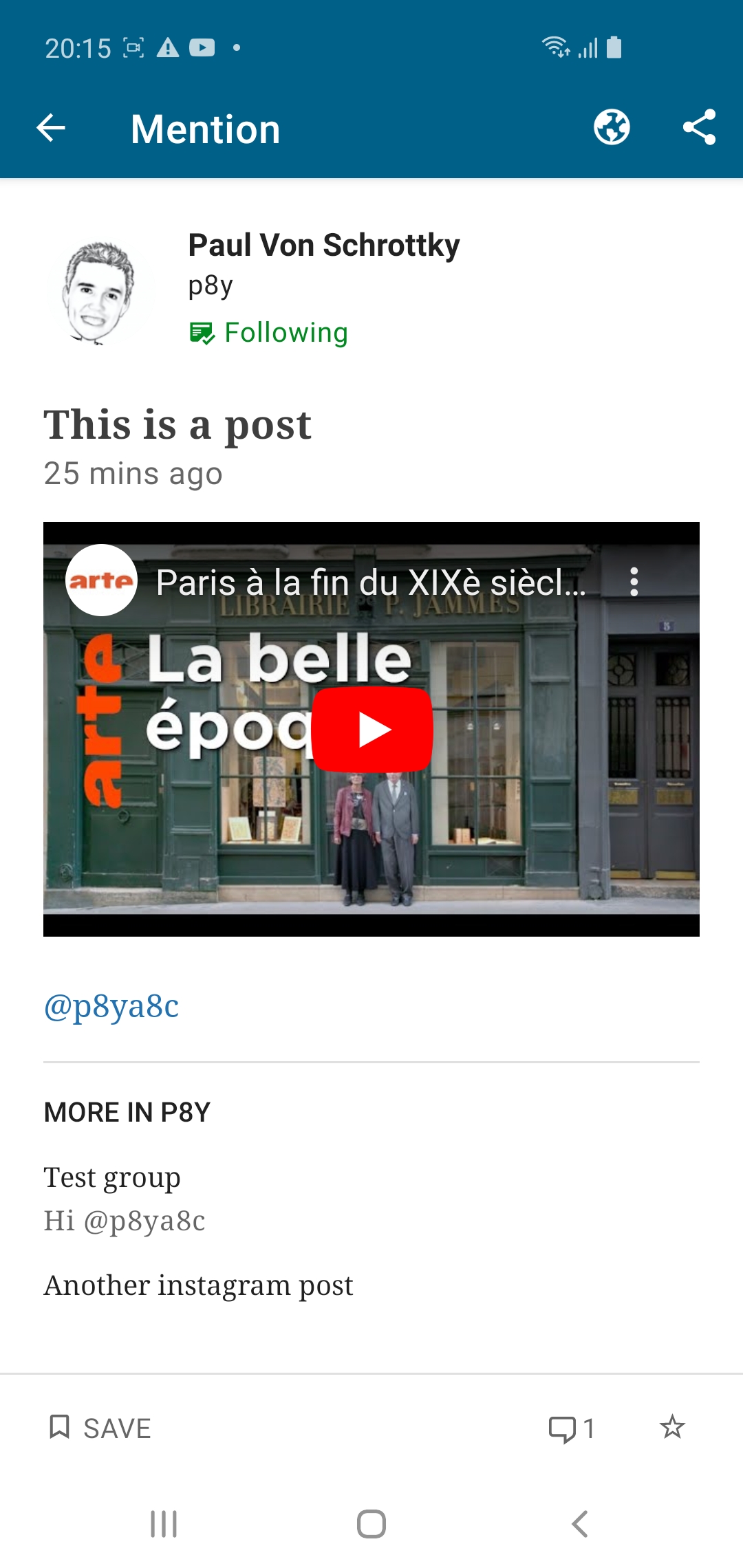 Screenshot showing YouTube shortcode rendering correctly in post notification in WPAndroid