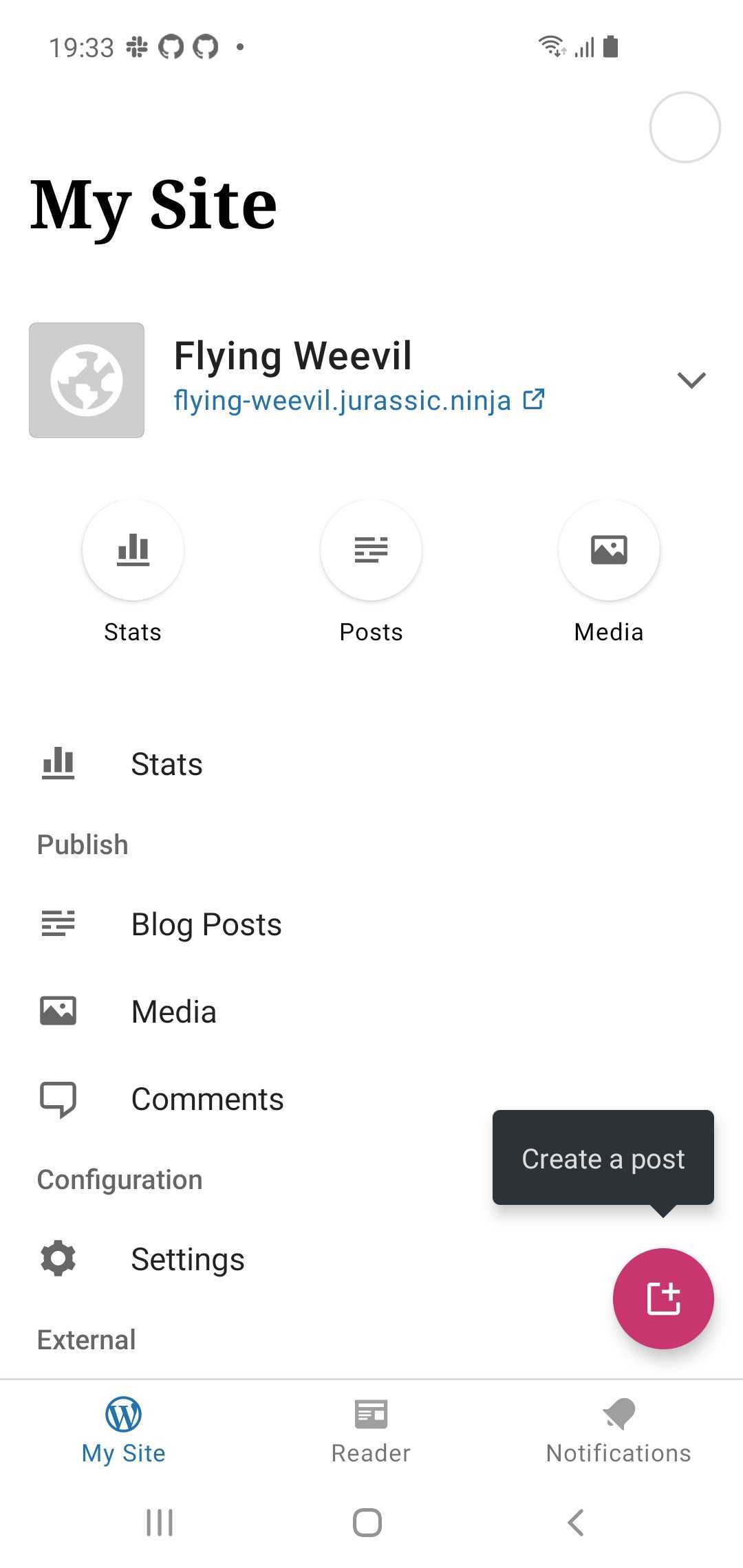Screenshot showing lack of Page button on site screen