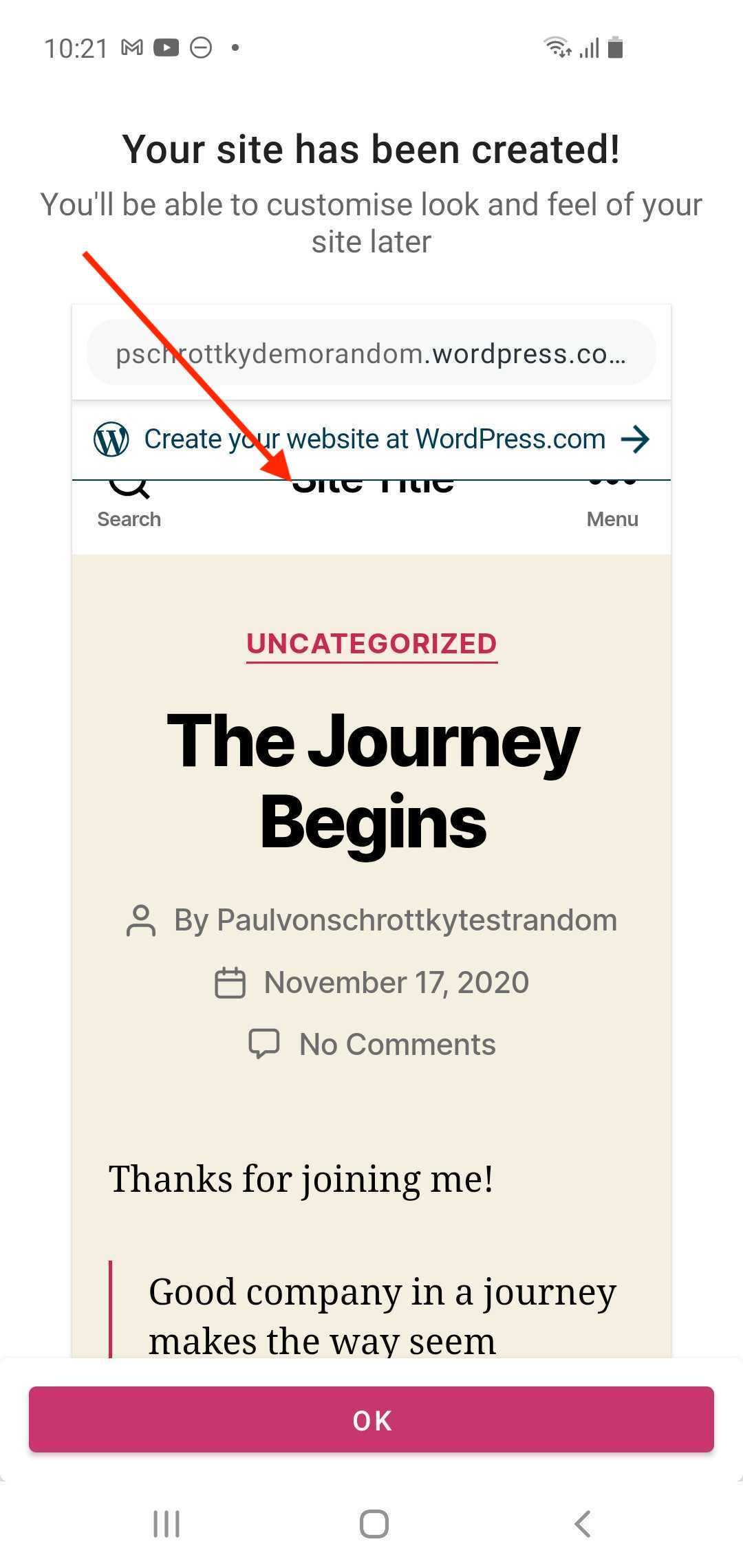 Screenshot showing cut-off site preview