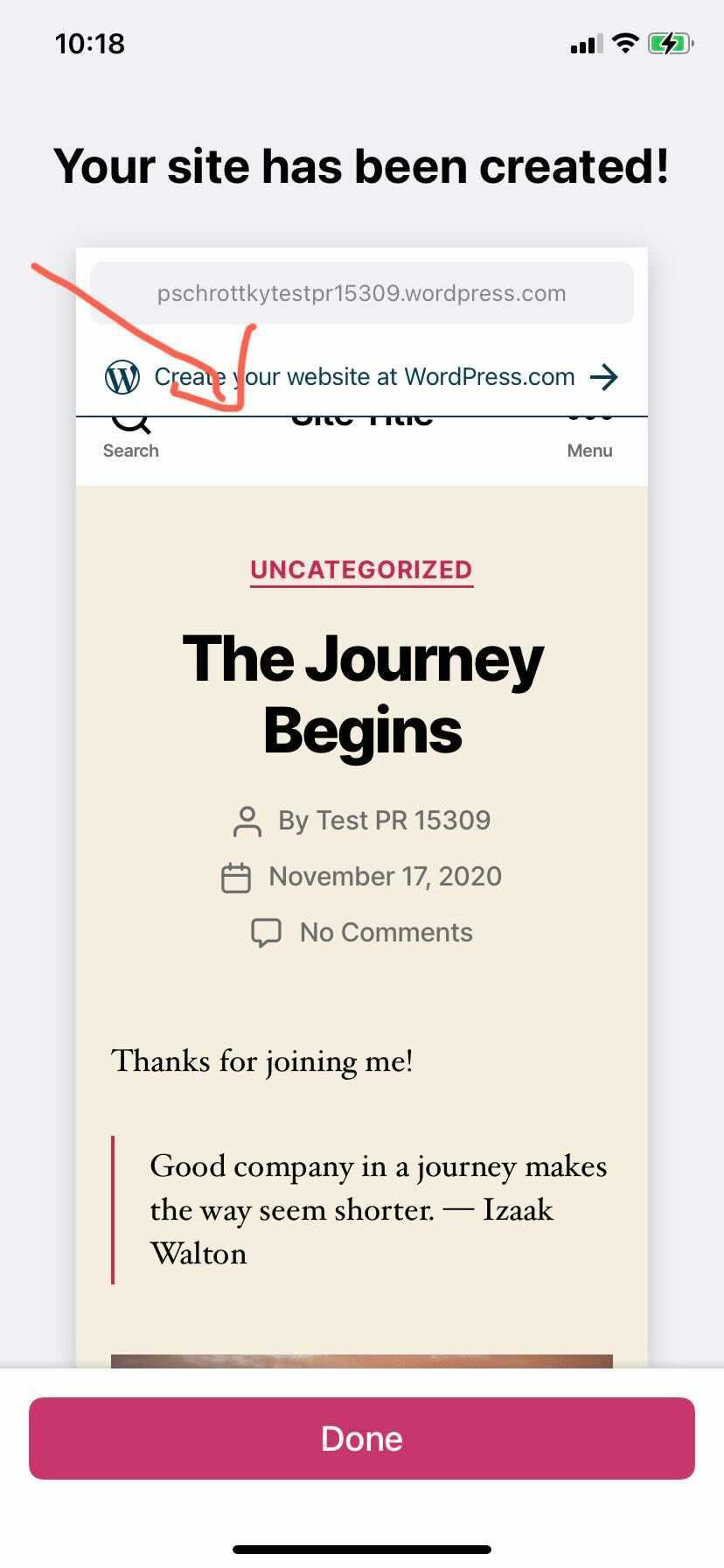 Screenshot showing cut-off site preview