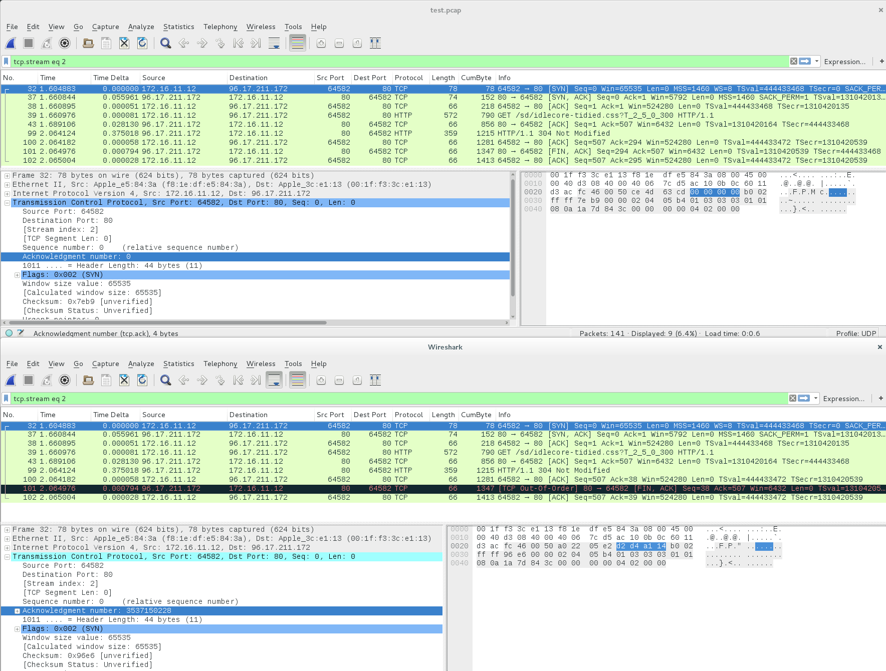 TCP sequence number edits initial SYN packet should have zero ACK ...