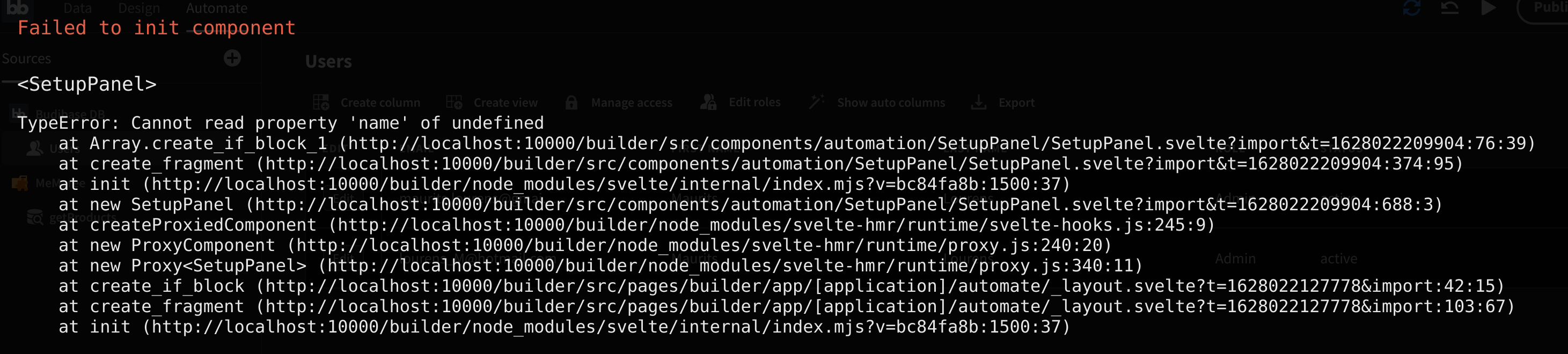 SetupPanel in automation tab crashes app · Issue #2242 · Budibase ...