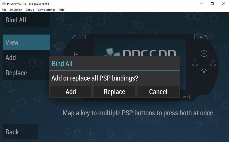 Dialog "Add or replace all PSP bindings?"