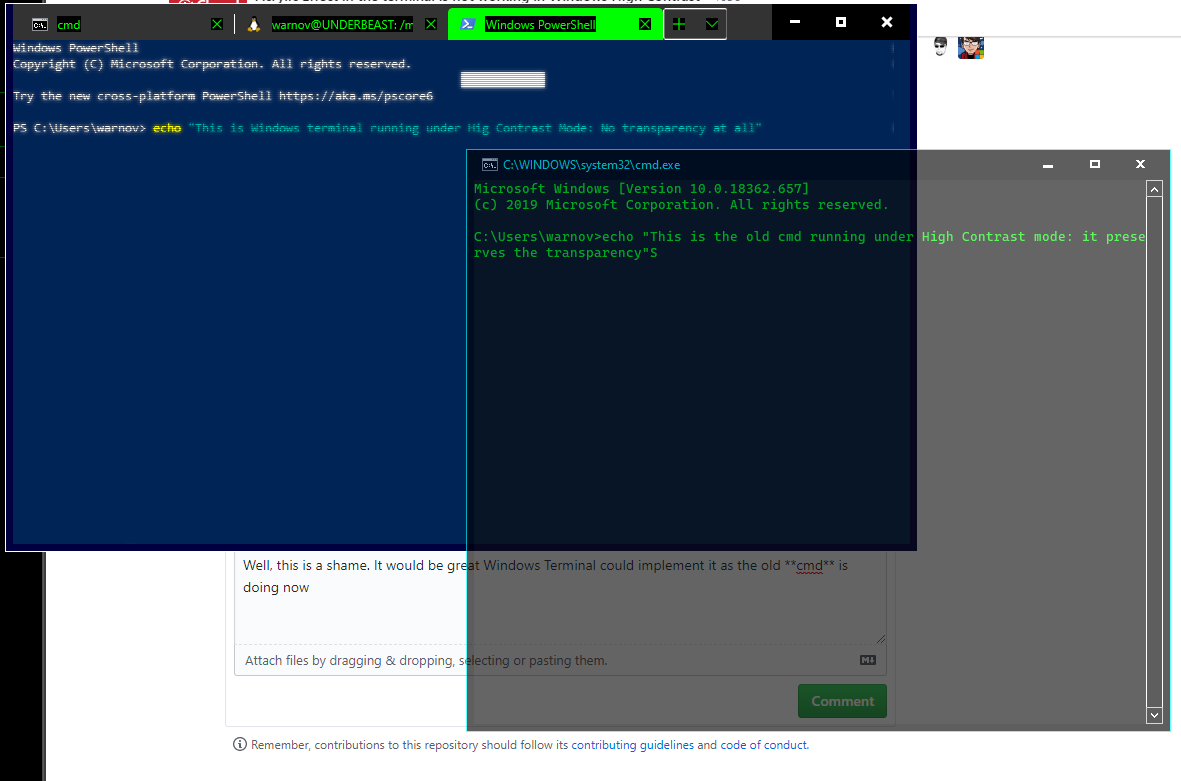 Acrylic Effect in the terminal is not working in Windows High Contrast