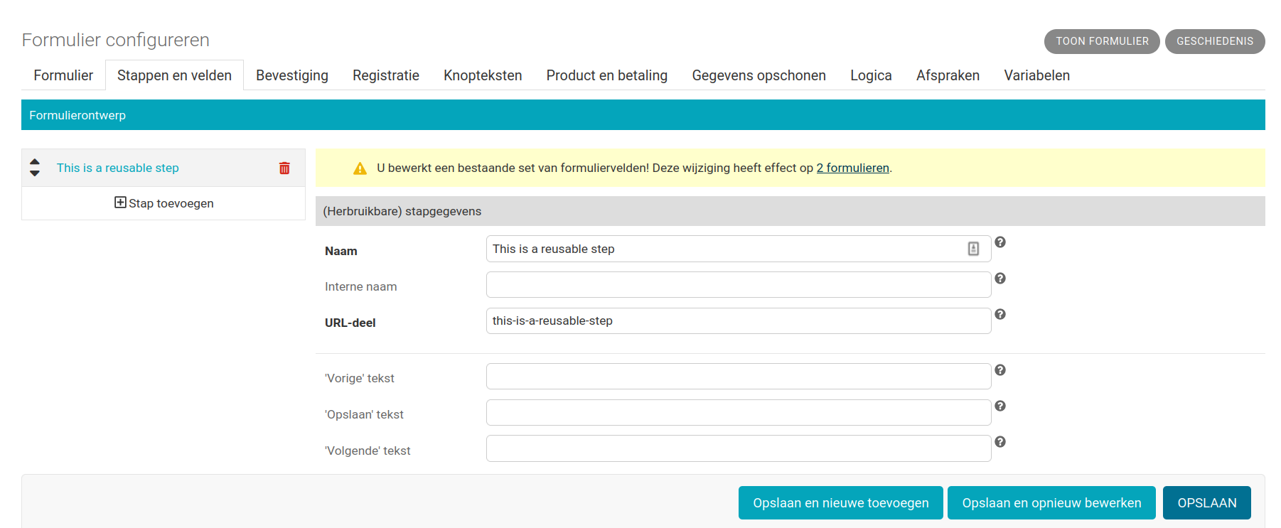 Clicking the link to display forms affected by changing a reusable form definition crashes the