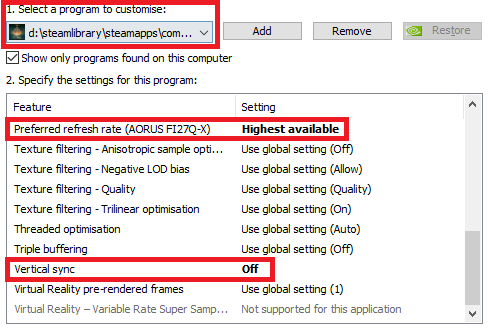 Preferred refresh rate to Highest available, VSYNC to Off