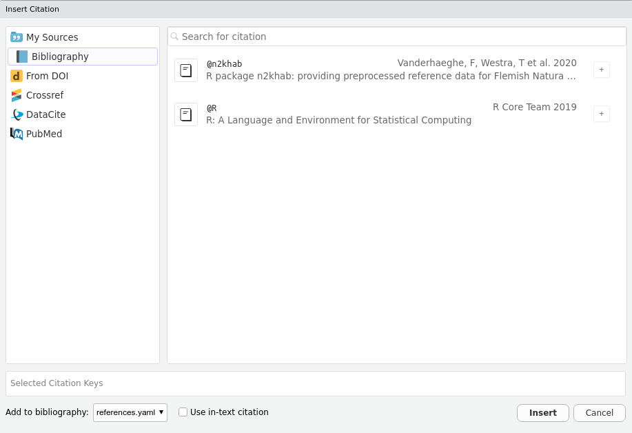Visual markdown insert citation: bibliography is empty while ...