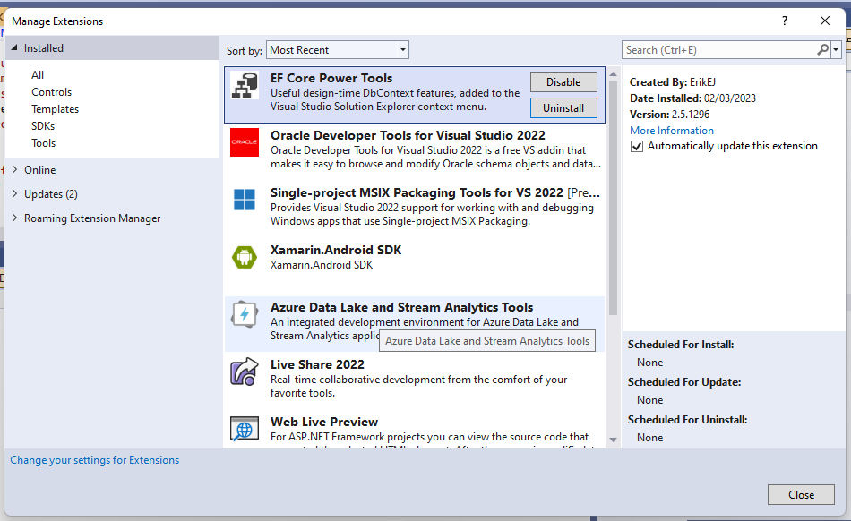 Error while "Reverse Engineer" the database models in below VS 2022