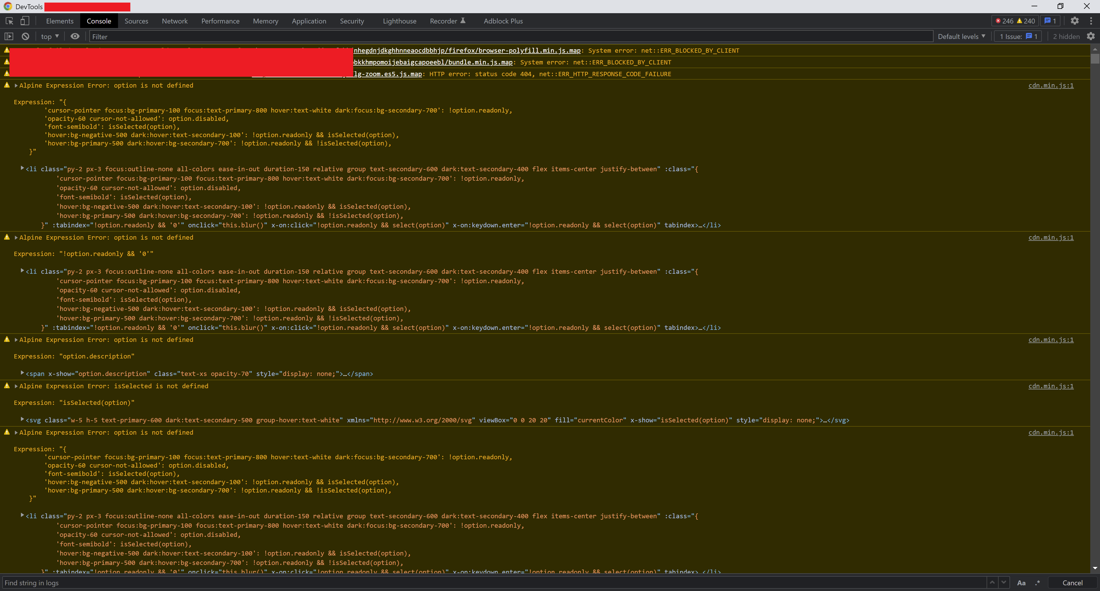 Multiple AlpineJS Errors with click on Select · Issue #332 · wireui ...