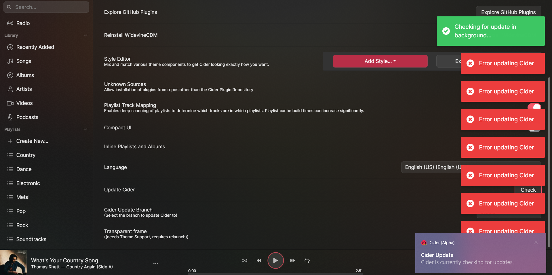 [Bug] Observed error when having Cider check for updates · Issue 1040
