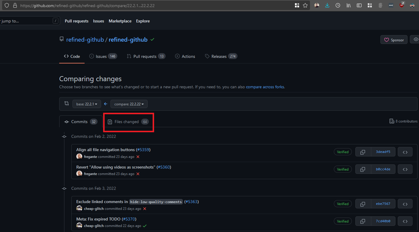 Option/menu toggle always visible to switch between commits/files when ...