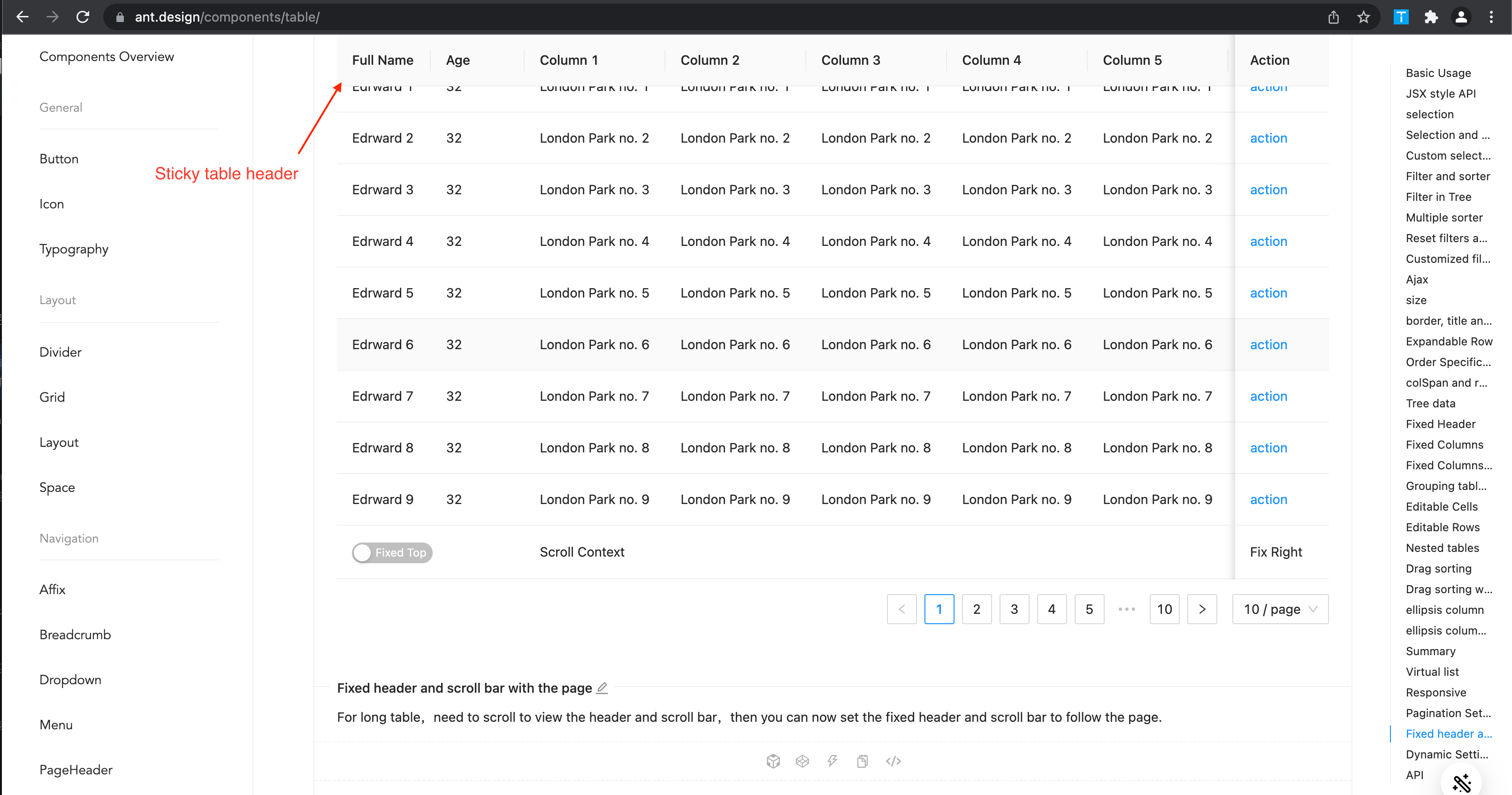 Support sticky table header (with an on/off API) · Issue #505 · arco ...