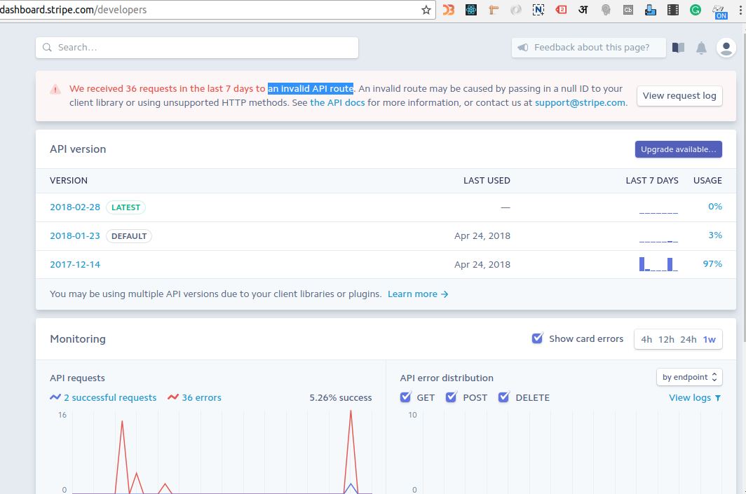 An invalid API route Notification on the stripe dashboard · Issue #622 ...