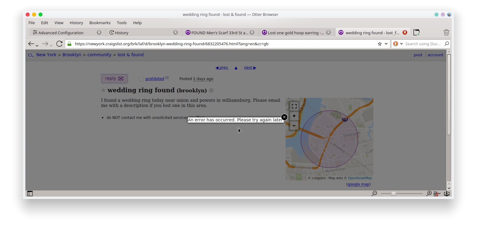 Craiglist Reply Button Does Not Work On Waterfox But Does On Firefox