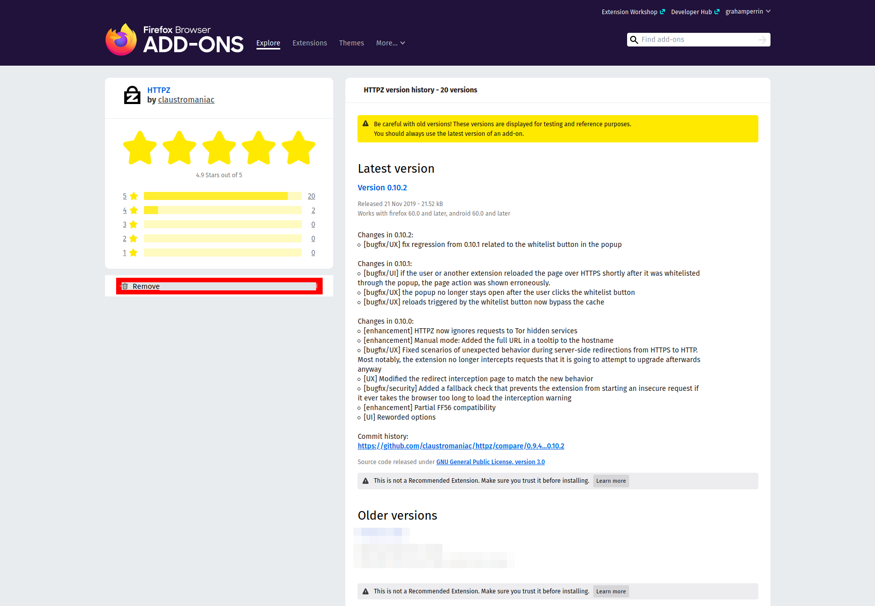 Have just one Remove button at versions/ · Issue #13639 · mozilla ...