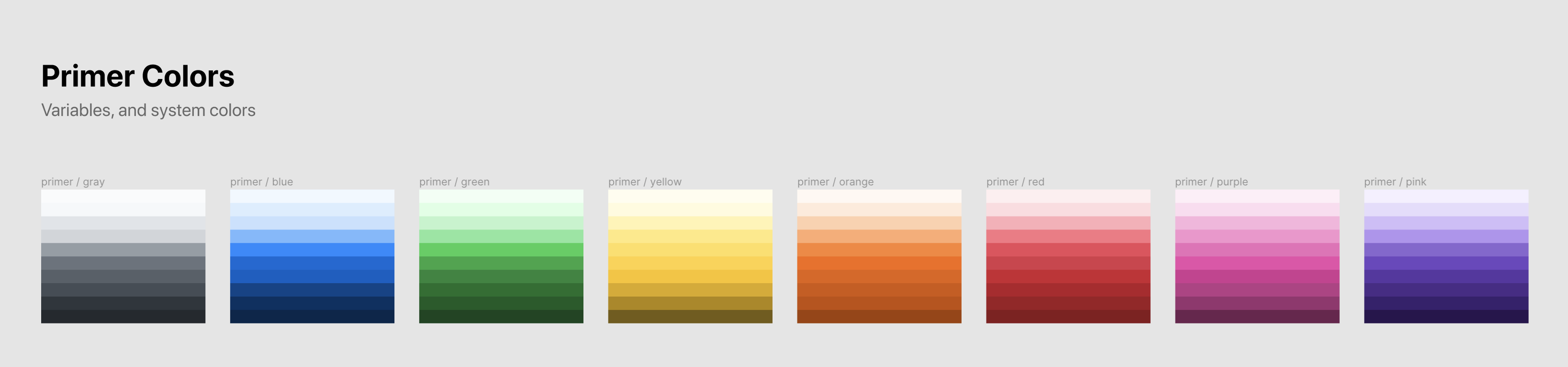 Primer Primitives base colors displayed together