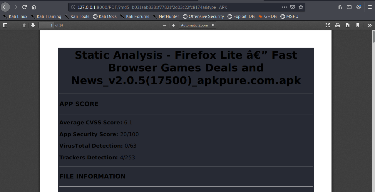 Mobsf Scan Report Black background PDF Report is generated. · Issue #1209 · MobSF/Mobile ...