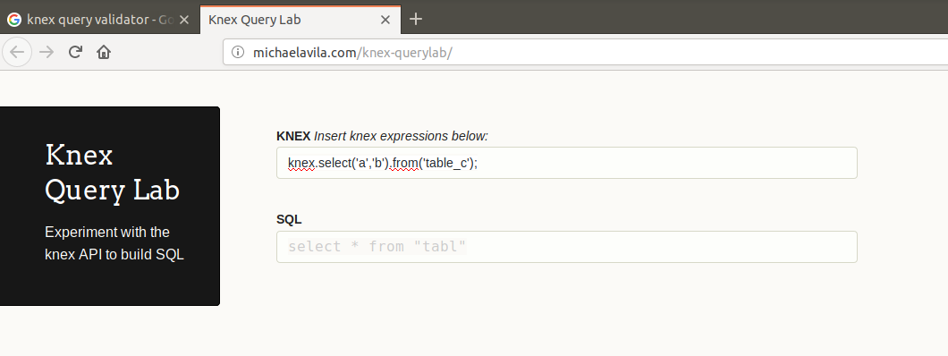 Cannot validate when copy and paste a knex query · Issue #4 ...