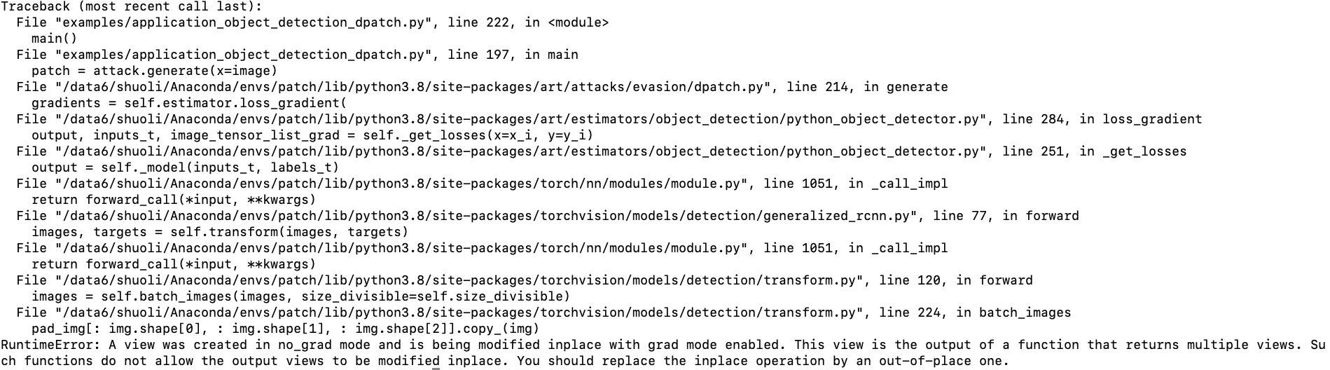 Runtime error while running example/application_object_detection.py ...
