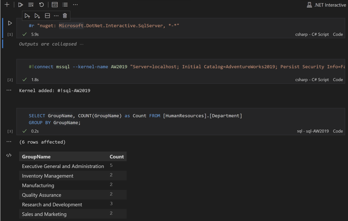 Connecting to MS SQL Server in Polyglot Notebooks