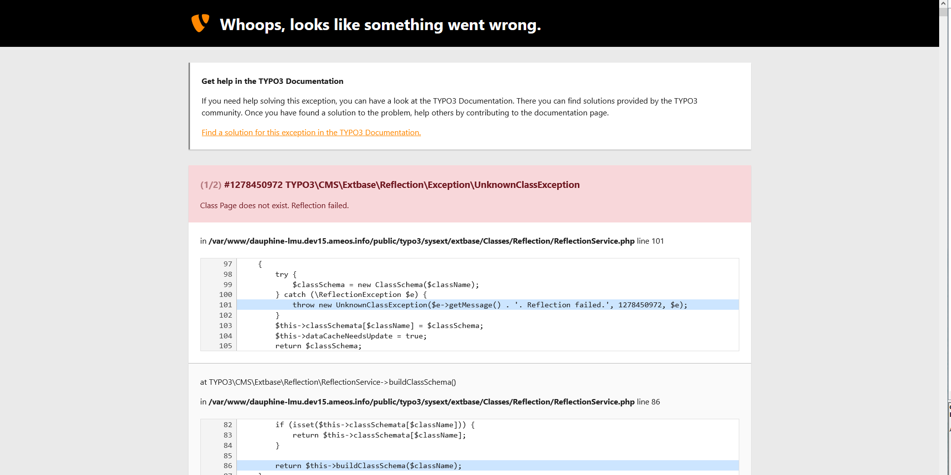 Class Page does not exist. Reflection failed · Issue #1940 · FluidTYPO3 ...