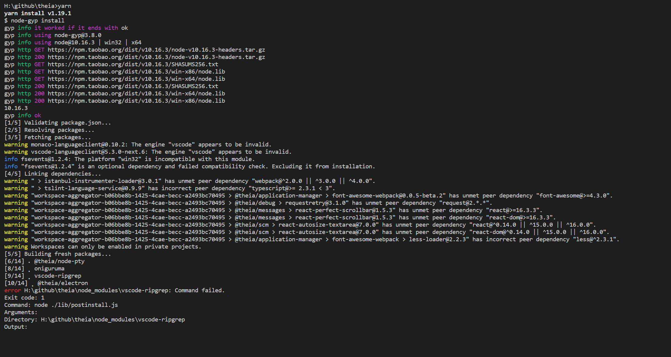 yarn error? how should i do? windows OS · Issue 6379 · eclipsetheia