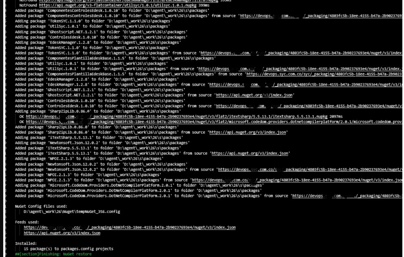 From Azure Pipeline restore package succeed, but the content (css,js ...