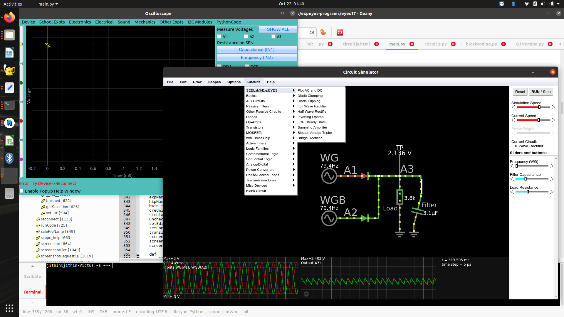 Review Circuit Simulator · Issue #13 · expeyes/expeyes-programs · GitHub