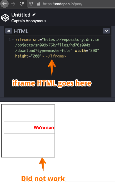 CodePen with invalid iframe