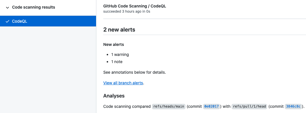 View all code scanning alerts screenshot