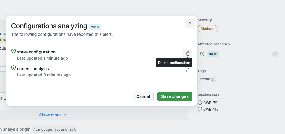 Delete code scanning configurations