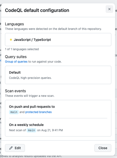 Screenshot that shows the weekly scheduled scan