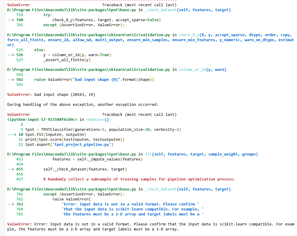 tpot.fit() error · Issue #537 · EpistasisLab/tpot · GitHub