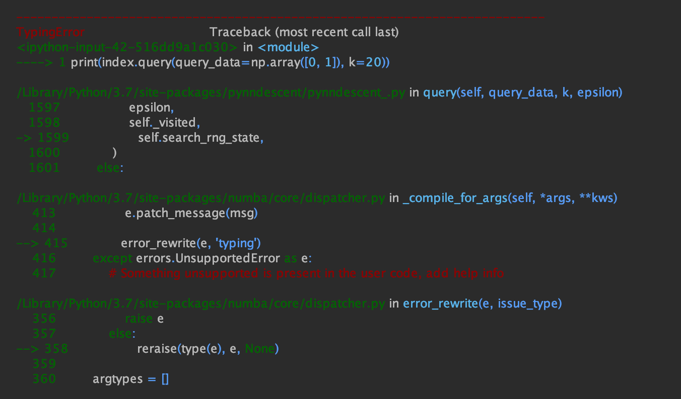 No conversion from float32 to array(float32, 1d, C) for 'current_query ...