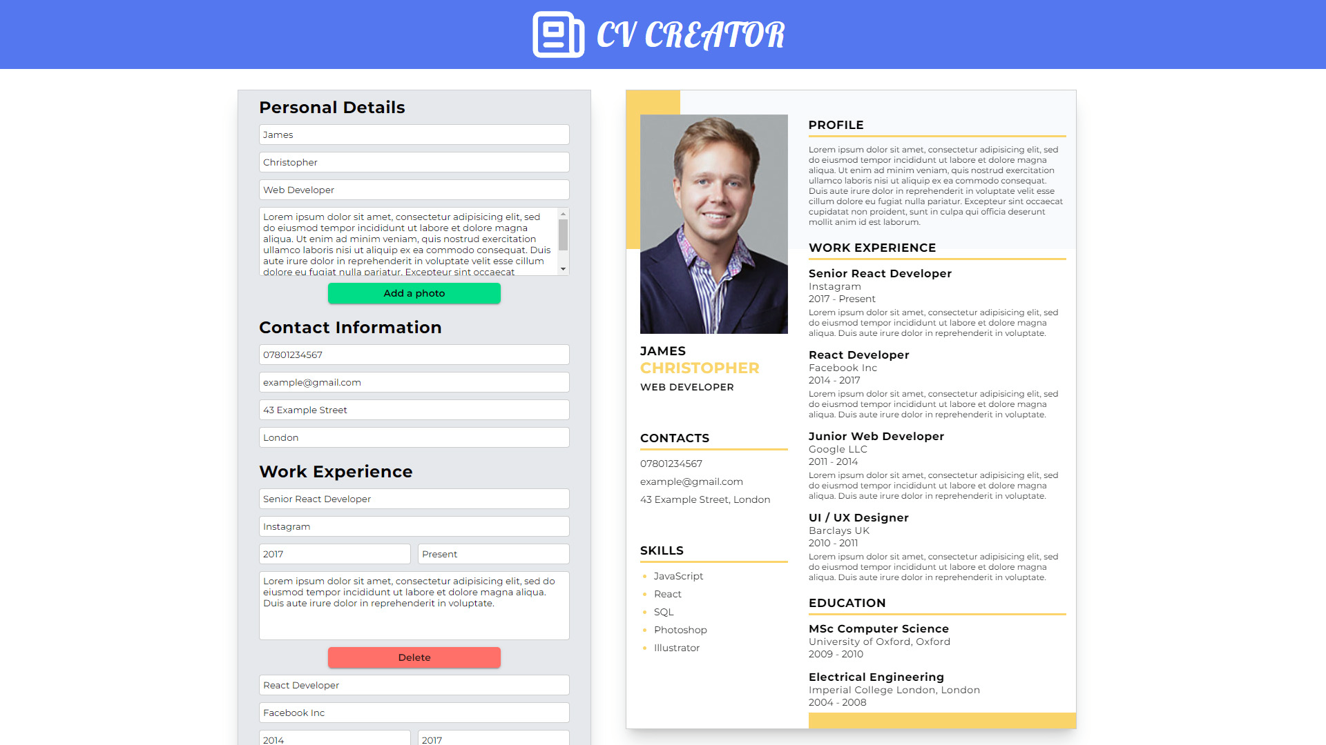 GitHub - JPaulDev/cv-creator: A CV creator app.