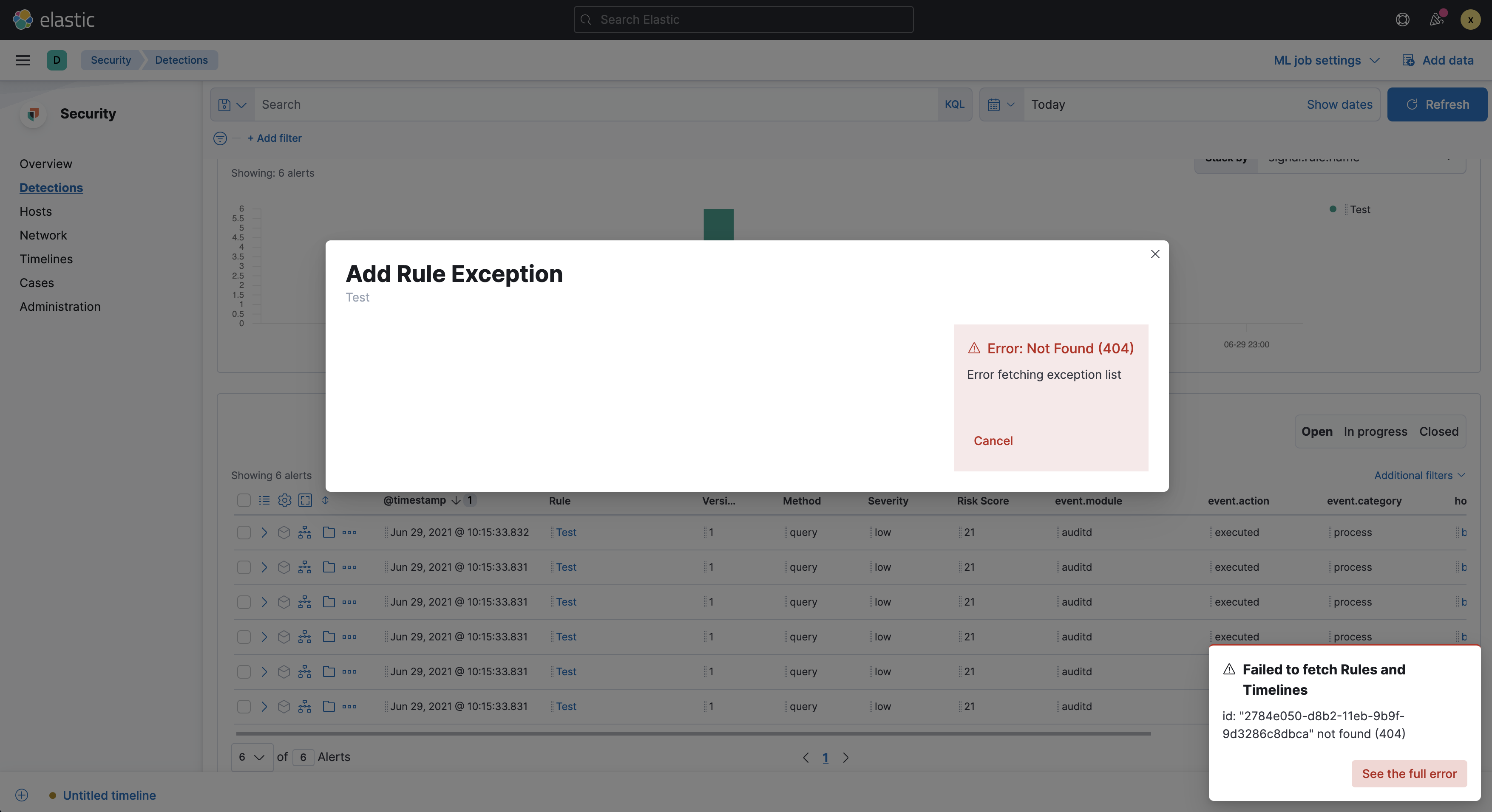 [Security Solution] 404 error when trying to add rule exception to a ...