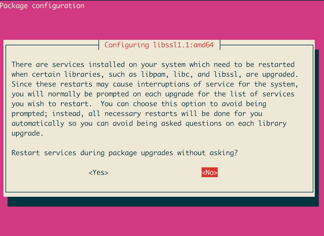 can't get libnetwork due to docker docker pkg... docker install gets stuck due to interactive prompt of libssl1.1:amd64 ...